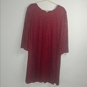 Elegant Red Lace 3/4 Sleeve Fully Lined Size 16 Dress